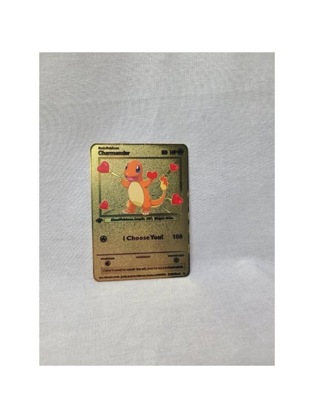 Charmander I Choose You Love Heart Valentine Gold Metal Card- Brand new